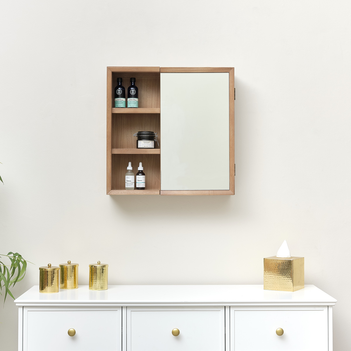 Wooden Open Shelved Mirrored Wall 53cm x 53cm Flora Furniture